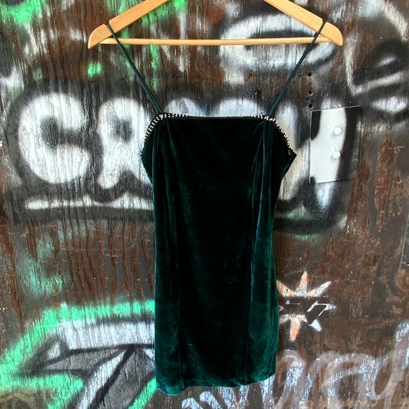 Zara Rhinestone Fringe Green Velvet Mini Dress Size M- OBO - Picture 1 of 10